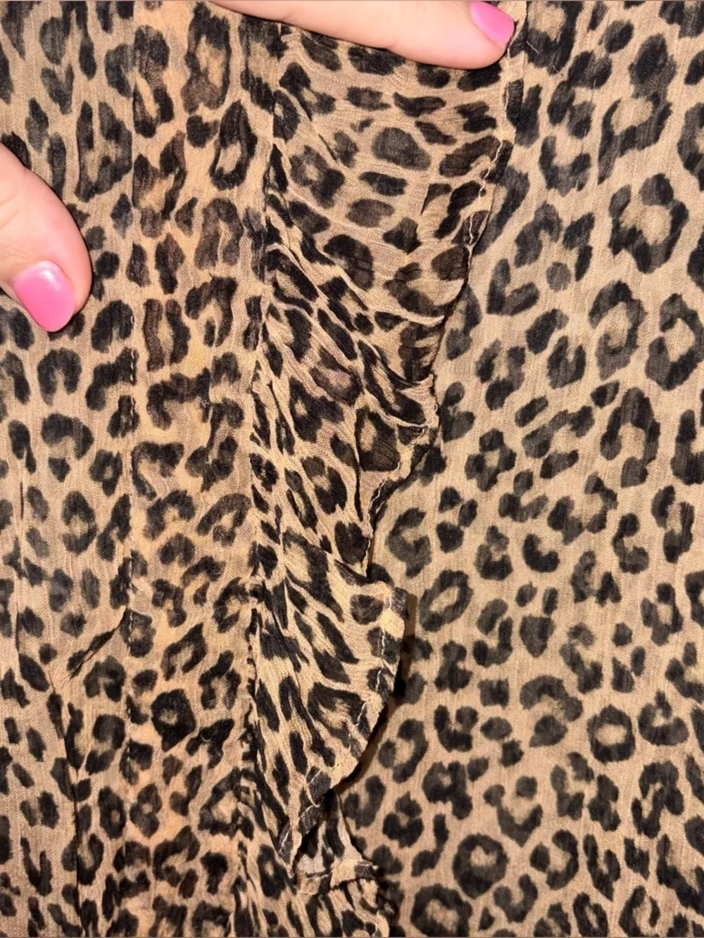 J. Crew Leopard Ruffle Button Up Crinkle Chiffon Long Sleeve Blouse Size 6